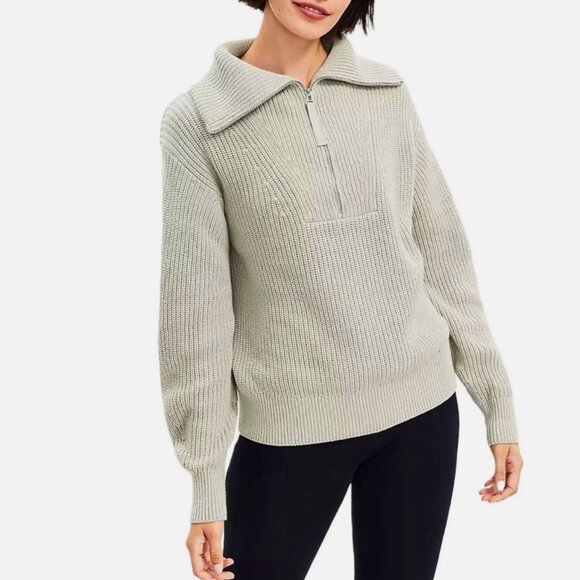 Lou & Grey Tan Zip Neck Thick Knit Quarter Zip Sweater Size M - Picture 1 of 6